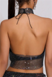 Sexy Patchwork Backless Asymmetrical Halter Tops
