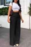 Casual Solid Patchwork Zipper Straight High Waist Wide Leg Solid Color Bottoms