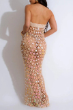 Sexy Solid Hollowed Out Sequins Patchwork Backless Strapless Beach Dresses