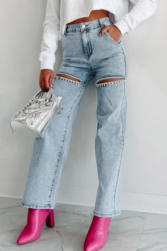 Casual Solid Hollowed Out Patchwork High Waist Regular Denim Jeans