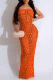 Crochet Sleeveless Backless Strapless Hollowed Out Vacation Beach Slim Fit Maxi Dress
