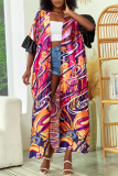 Casual Print Patchwork Cardigan Swimwears Cover Up (Subject To The Actual Object)