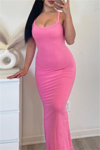 Sexy Casual Solid Backless Spaghetti Strap Long Dresses
