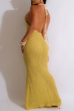Sexy Solid Bandage Backless Halter Beach Dresses
