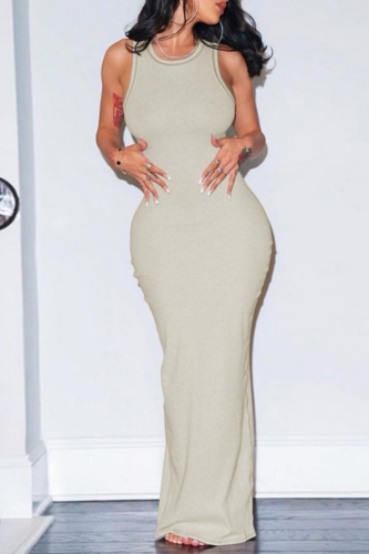 Casual Solid Basic O Neck Long Dresses