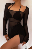 Sexy Vacation Solid Draw String Swimwears Cover Up