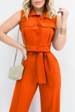 Casual Solid Patchwork Pocket Turndown Collar Sleeveless Two Pieces