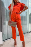 Casual Solid Buttons Turndown Collar Straight Jumpsuits