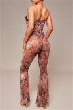 Sexy Print Hollowed Out Patchwork Backless Spaghetti Strap Skinny Jumpsuits