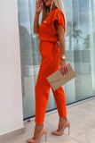 Casual Solid Buttons Turndown Collar Straight Jumpsuits