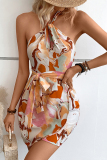 Floral Print Sleeveless Backless Halter Tie-Up Daily Vacation Mini Dress