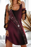 Casual Solid Sequined Mesh U Neck A Line Dresses