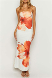 Sexy Casual Print Backless Strapless Long Dresses