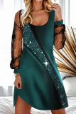 Casual Solid Sequined Mesh U Neck A Line Dresses