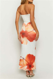 Sexy Casual Print Backless Strapless Long Dresses
