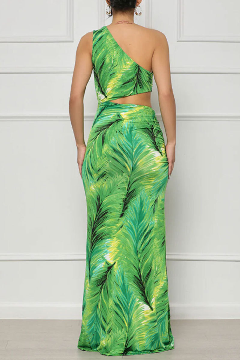 Wholesale Sexy Casual Print Hollowed Out Backless Slit Oblique Collar ...