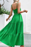 Elegant Simplicity Solid Hollowed Out Frenulum Sling Dresses