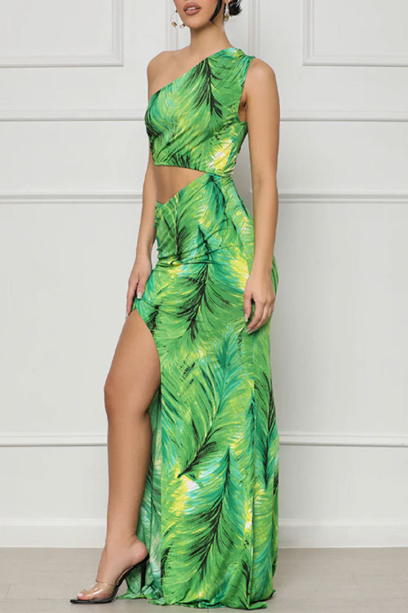 Wholesale Sexy Casual Print Hollowed Out Backless Slit Oblique Collar ...