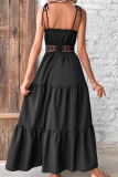Elegant Simplicity Solid Hollowed Out Frenulum Sling Dresses
