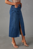 Vintage Elegant Solid Make Old Slit High Waist Denim Skirts