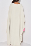 Cream White Casual Solid Basic O Neck Long Dress Dresses