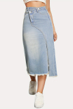 Vintage Solid Tassel Patchwork Asymmetrical High Waist Denim Skirts