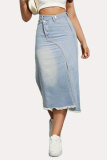 Vintage Solid Tassel Patchwork Asymmetrical High Waist Denim Skirts