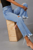 Vintage Solid Ripped Make Old High Waist Denim Jeans