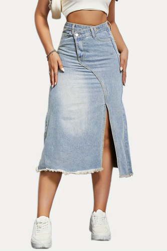Vintage Solid Tassel Patchwork Asymmetrical High Waist Denim Skirts