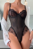 Sexy Solid Lace Patchwork See-through Backless Lingerie