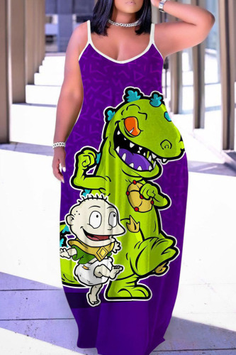 Sexy Casual Cartoon Print Basic Spaghetti Strap Long Dresses