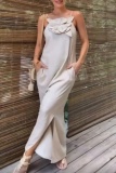 Sexy Casual Solid Backless Slit Spaghetti Strap Long Dresses