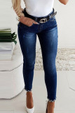 Casual Solid Slit Beading With Bow Skinny Denim Jeans