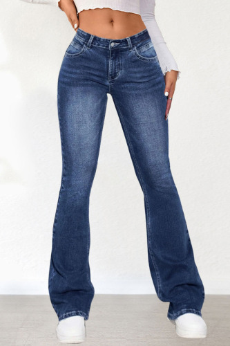 Casual Solid Patchwork Mid Waist Skinny Denim Jeans