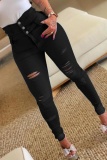 Casual Solid Ripped High Waist Skinny Denim Jeans