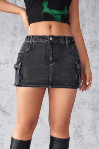 Casual Solid Patchwork Mid Waist Skinny Denim Skirts