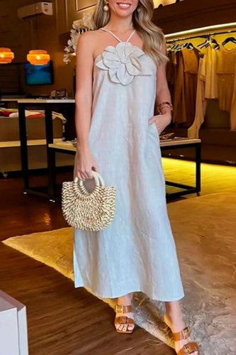 Sexy Casual Solid Backless Slit Spaghetti Strap Long Dresses