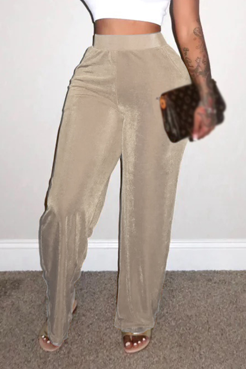 Street Solid Pocket Loose High Waist Wide Leg Solid Color Bottoms main image 1