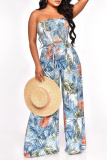 Casual Print Patchwork Backless Strapless Regular Jumpsuits