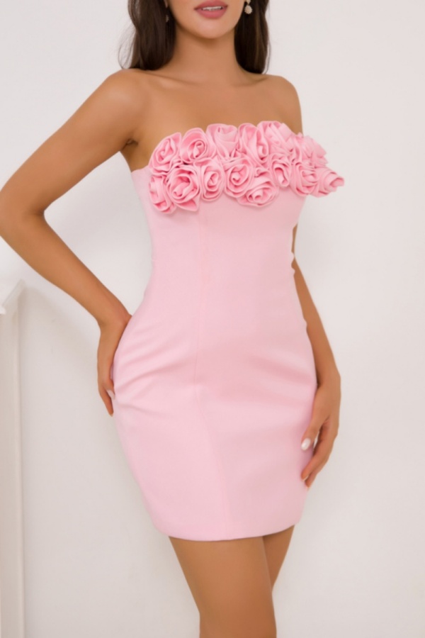 Sexy Solid Frenulum Backless Strapless Wrapped Skirt Dresses
