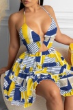 Sexy Print Hollowed Out Backless Spaghetti Strap Sleeveless Dresses
