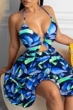 Sexy Print Hollowed Out Backless Spaghetti Strap Sleeveless Dresses