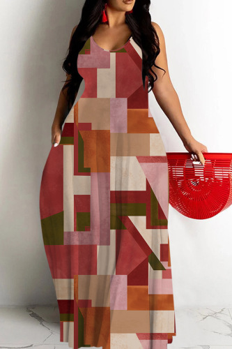 Casual Print Basic Spaghetti Strap Long Dresses