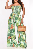Casual Print Patchwork Backless Strapless Regular Jumpsuits