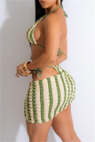 Sexy Patchwork Bandage Hollowed Out Backless Contrast Swimsuit Three Piece Set (With Paddings)
