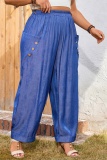 Casual Solid Patchwork Pocket Plus Size Trousers