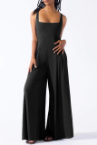 Casual Solid Basic Square Collar Regular Jumpsuits