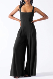 Casual Solid Basic Square Collar Regular Jumpsuits