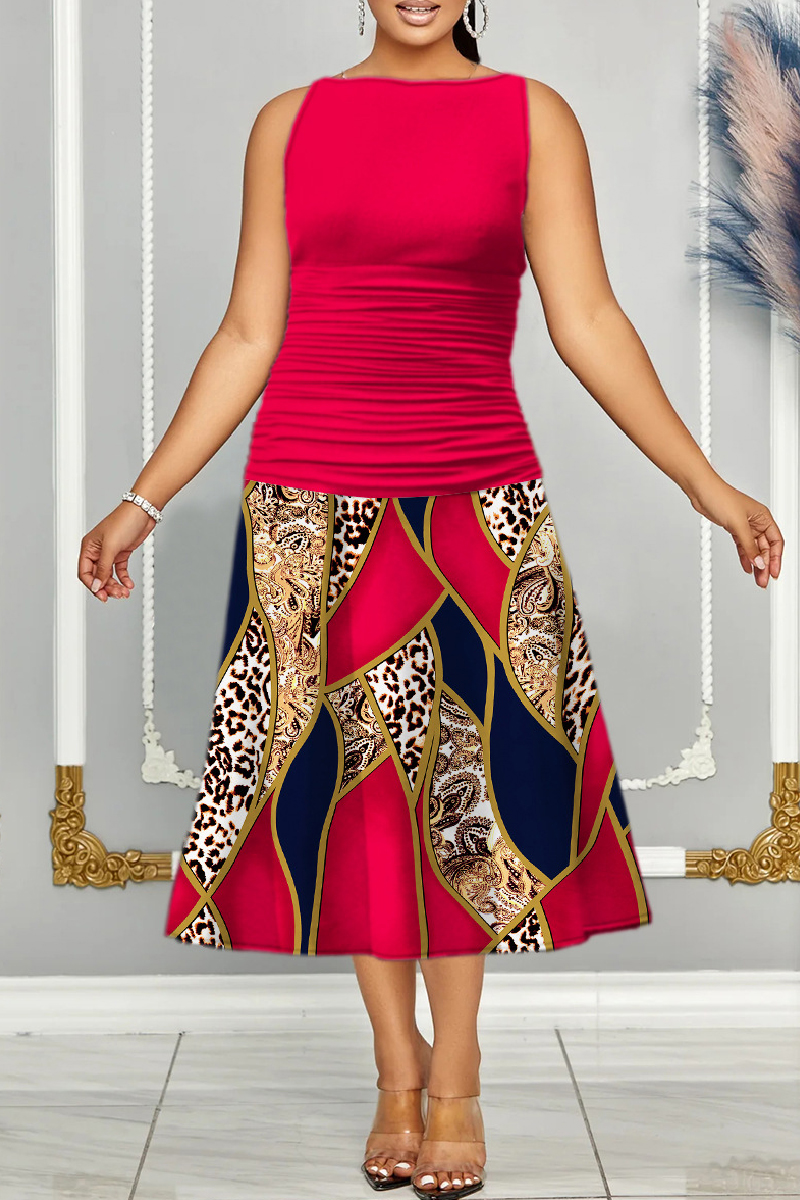 Wholesale Casual Print Patchwork O Neck Sleeveless Dresses K101864 Online