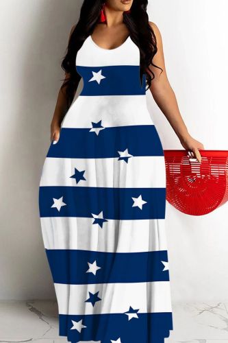 Sexy Casual Print Backless Spaghetti Strap Long Dresses